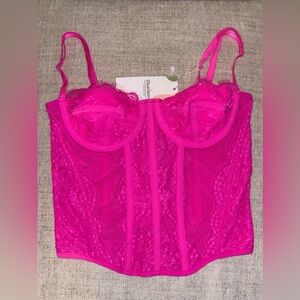 NWT Dealmore Hot Pink Lace Corset Top Coquette Barbiecore Valentine’s Small